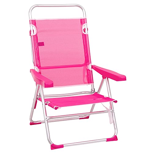 LOLAhome Silla de Playa Alta reclinable 4 Posiciones Convertible en Tumbona Rosa de Aluminio y textileno de 61x56x100 cm