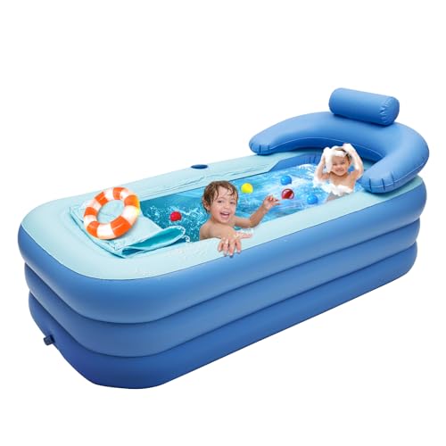 HINOPY - Bañera para Adultos, PVC Plegable Inflatable Bathtub Inflable Portátil Inflable Viaje Bathtub con Almohada y Tubo de Drenaje para Baño Caliente y Hielo, Azul