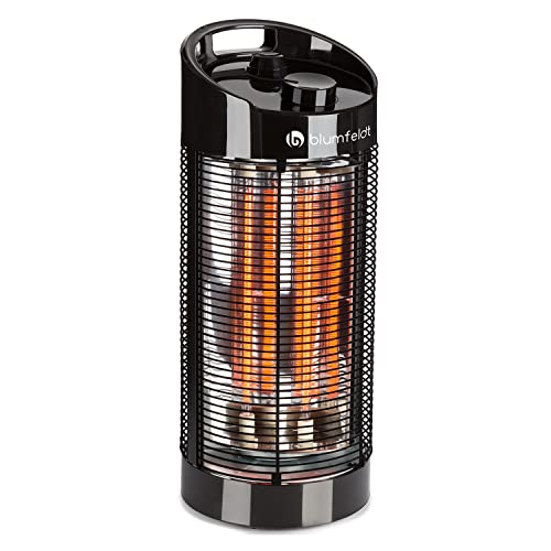 Blumfeldt Heat Guru 360 - Calefactor de pie, Radiador, Estufa de infrarrojos, Protección IPX4, Oscilación de 120° / 360 °C, Para interiores o exteriores, Potencia máx. 1200 W, 22 x 56 cm, Negro