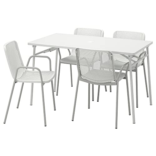IKEA Torparö mesa + 4 sillas con reposabrazos, exterior, 130 cm, blanco/gris