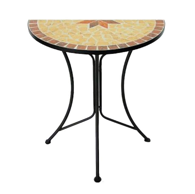 Spetebo Mesa auxiliar de metal con placa de mosaico – semicircular – decorativa mesa de jardín balcón