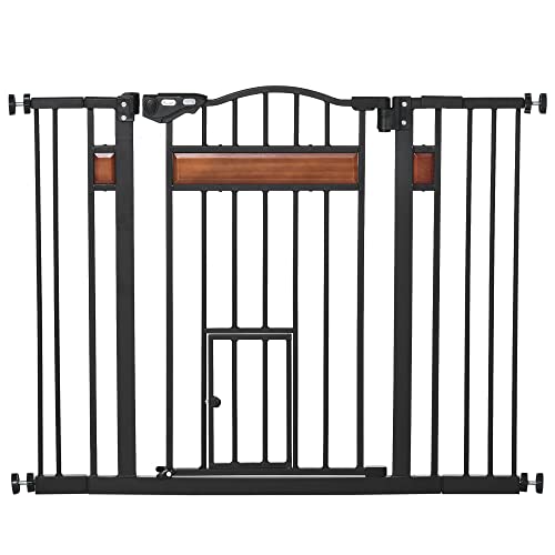 PawHut Barrera de Seguridad de Perros Extensible para Puertas y Escaleras 74-105 cm con 2 Extensiones de 10/15 cm con 2 Puertas y Cierre Automático Acero Altura 76,2 cm Negro