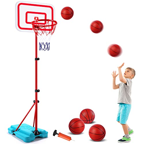 SUPER JOY Canasta de baloncesto para exteriores – Canasta de baloncesto para niños con soporte altura ajustable 88 – 190 cm mini canasta de baloncesto interior para habitaciones con bomba de 3 pelotas