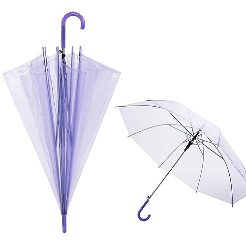 Paraguas transparente de PVC con cúpula de PVC para fiesta de boda, paraguas para mujer, mango largo, recto, pequeño paraguas para niños, Morado (, S