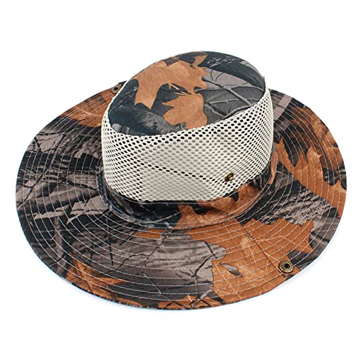 DUBENS Sombrero de sol para hombre, protección UV, plegable, para exterior, safari, senderismo, jardín, pescador, con cinta para la barbilla, Red Leaf, L