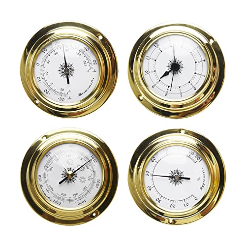 WANAONE Termómetro higrómetro de barómetro de latón, 4 unidades, reloj barómetro, termómetro higrómetro, kit de instrumento meteorológico, reloj de vela de barco de yate, regalo (como se muestra)