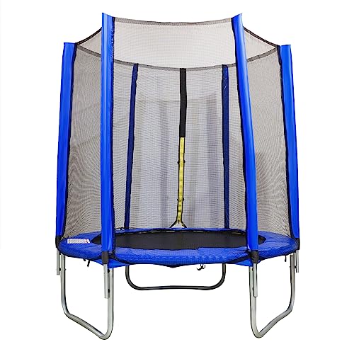 Trampolín de 183 cm para niños, cama elástica de jardín para exteriores, con valla de seguridad de 360°, cremallera incorporada, capacidad de carga de 100 kg