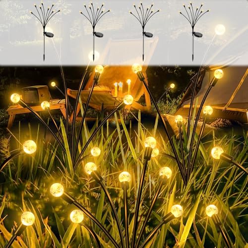 Moman Solar Firefly Lights, 4 Piezas 8 LED Luces Luciernagas Solares 2 Modos Luz de Luciérnaga con Energía Solar Impermeable(Burbuja) para Jardin Patio Balcones,Luces-Solar-Exterior-Jadín-Firefly