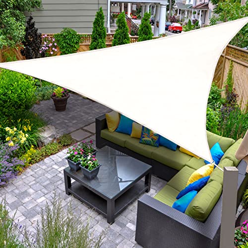 AXT SHADE Toldo Vela de Sombra Impermeable Triangular 4x4x5,65m Protección Rayos UV para Exterior Terraza Patio Jardín-Crema