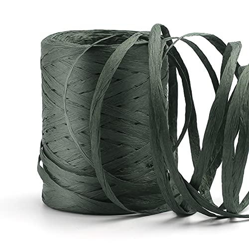 KAMAIKA Cinta de rafia verde oscuro de 100 m, cinta de rafia natural, cinta de rafia artística para envolver regalos del día de la madre, proyectos de manualidades, tejer y jardinería