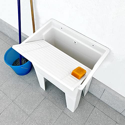 Jo-Bagno.it Lavadero de 60 x 40 x 75 cm, de resina y PVC blanco, bañera y mesa de plástico compacto jardín y terraza