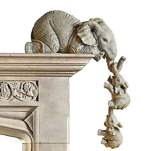 Figura de elefante de estatua de 3 piezas, figura de escultura para el hogar, mamás colgando bebé, figura de resina artesanal, adornos