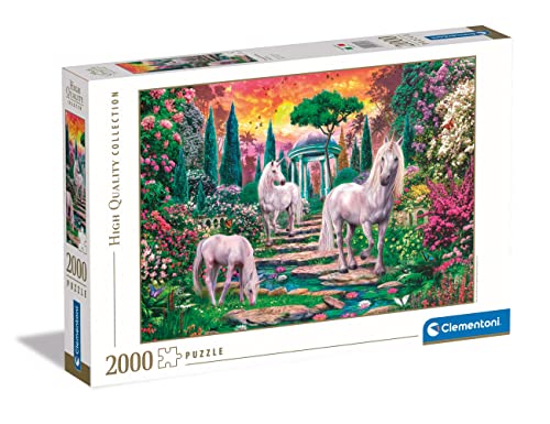 Clementoni Puzzle Adulto 2000 Piezas Jardín con Unicornios-Desde 14 años (32575), Multicolor