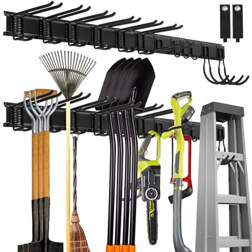 Sinor estantería de pared de gestión de herramientas de garaje con 12 ganchos herramientas de jardín aplicadas silla escoba fregona rastrillo herramientas de jardín