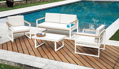 Gruppo Maruccia - Salón de exterior de aluminio - Con sofá, sillones con almohadas, mesa de efecto concreto - Para jardines, hoteles, restaurantes