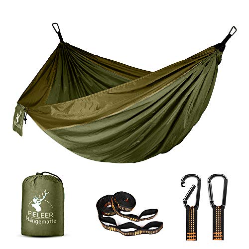 Hamaca ultraligera Fieleer para exteriores, de seda de paracaídas, con correas y mosquetones resistentes, para viaje, camping, senderismo, jardín o playa