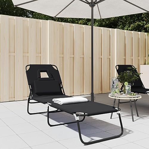 Cozihabi - Tumbona de jardín (189 x 56 x 83 cm), color negro y resistente al agua y daños con función plegable, silla de relajación al aire libre, 5 posiciones de inclinación ajustables
