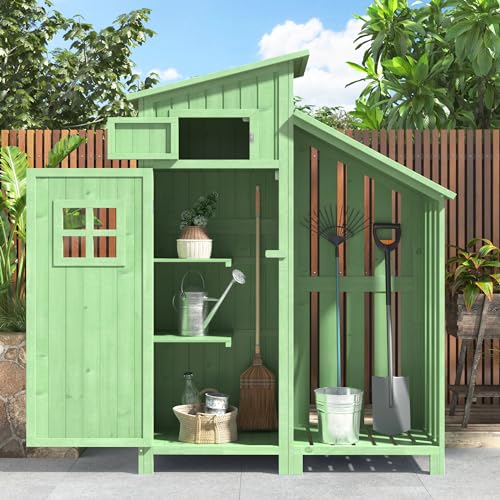 Merax Caseta de madera para jardín, armario para bicicletas, resistente a la intemperie, color verde