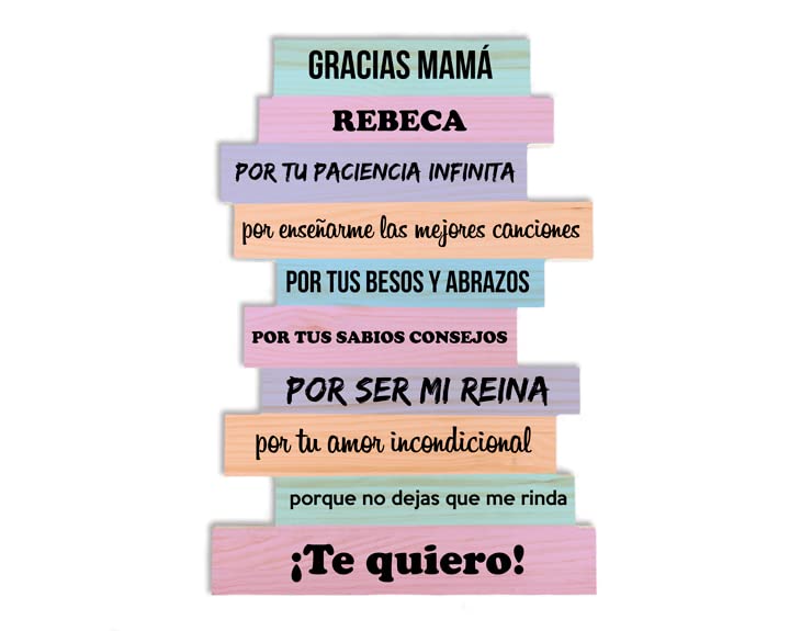 Made in Gift Cartel de Madera Grande 'Gracias Mamá' Personalizado con Nombres y Textos o Frases sobre Impresión a Color como Regalo Original para Madres