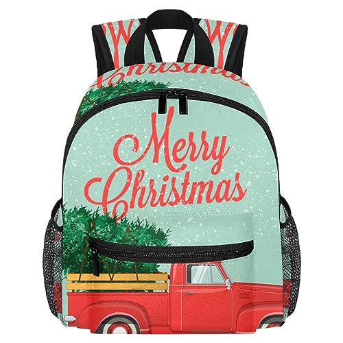 Camioneta retro con árbol de Navidad para niños y niñas, jardín de infantes, aperitivos, guardería, mochila escolar, Multicolor, 10x4x12 in