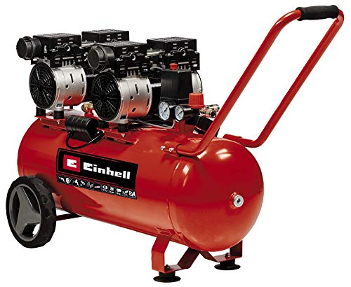 Einhell Compresor TE-AC 50 Silent (compresor susurrante, 1.500 W, máx. 8 bar, motor exento de aceite / servicio, tanque de 50 l, tornillo de drenaje, válvula de seguridad)