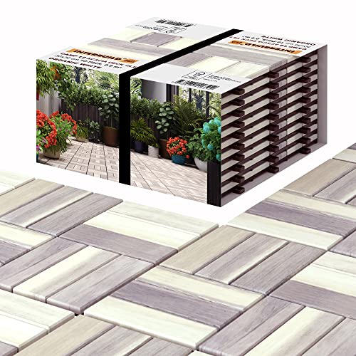 INTERBUILD Baldosas de madera de acacia 30 x 30 cm 10 piezas = 0,9 ㎡ por PACK para balcones, jardines (Blanco orgánico (12 pizarras))