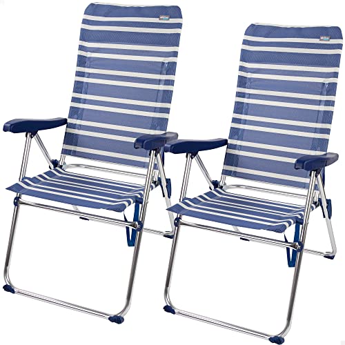 AKTIVE 62259 - Pack de 2 sillas plegables altas para playa, jardín, terraza o camping, medidas 47 x 66 x 108 cm, 5 posiciones, asa de transporte y tacos antideslizantes