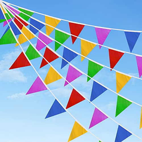 Banderines de Tela de Nailon Multicolor de 132 pies con 80 Banderas Triangulares para decoración de jardín al Aire Libre, día de la Madre, cumpleaños, Boda, Fiesta