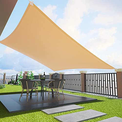 Duerer Toldo Vela de Sombra Rectangular 3.6x4.8m, 95% de Protección UV, 185g/m² Densidad para Patio Jardín Pérgola Exterior Terraza, Color Arena