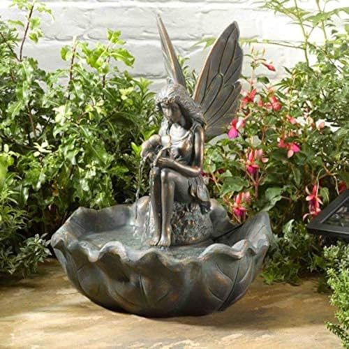 Garden Mile Fuente de agua solar de hadas mágicas para jardín, estatua de agua solar (hoja de hada)