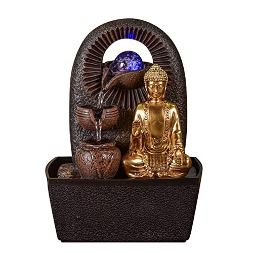 Zen Light - Fuente de Interior Buda Bhava - Decoración Zen y Feng Shui - Regalo Original - Iluminación LED multocolor - Escurso sobre 3 Niveles - 20 x 15 x 25 cm - Marrón Talla única