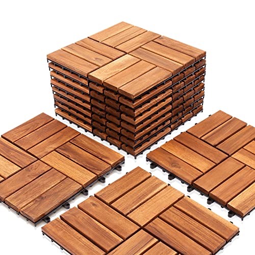 Ikodm Baldosas de madera de acacia 33 unidades,1 m²-30x30 cm para jardín, balcón y balcones（12 láminas ）
