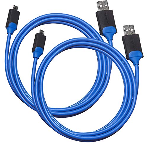 Amazon Basics Cable de micro-USB a USB tipo A carga para mando de PlayStation 4, 1.82 m, Paquete de 2, Azul