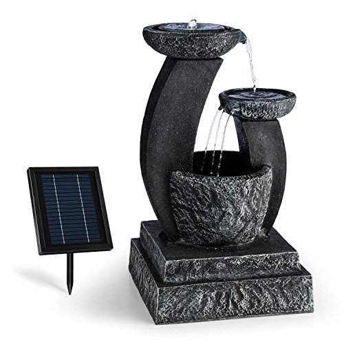 Blumfeldt Fantaghiro Fuente Ornamental de jardín con Panel Solar (Efecto Piedra, poliresina, Juego de Agua 3 Niveles, diseño mágico, miniboma, iluminacion LED, para Interior o Exterior)