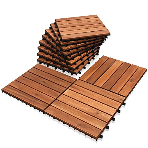 EINFEBEN Baldosas de madera para balcón, 1 m², suelo de madera de acacia, 30 x 30 cm, mosaico de clic, azulejos para jardín, terraza, balcón (11 unidades)