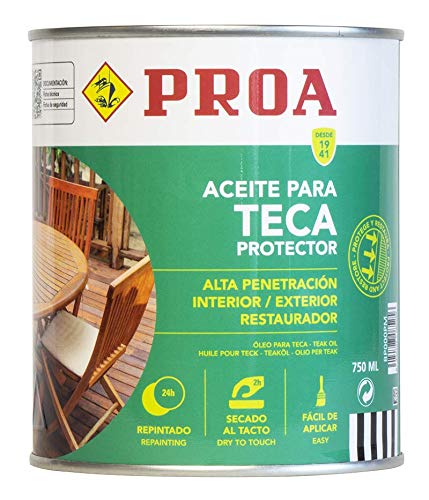 Aceite para Teca. PROA. Protección y nutrición para la madera. Renueva tus muebles de jardín.. Transparente. 750 ML.