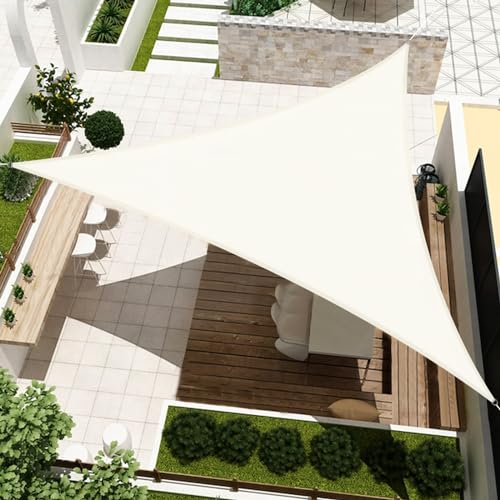 HENG FENG Toldo Vela de Sombra HDPE Triangular 3x3x3m Protección Rayos UV Resistente Transpirable para Terraza Patio Exterior Jardín Color Beige
