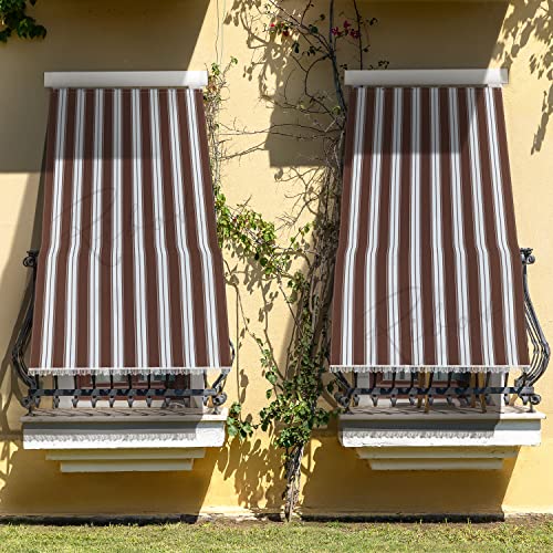 Toldos Exterior para Balcones Patio terazza | con Ganchos y Anillas | Medida 145 x 290 cm | Tejido Resistente | a Rayas Color Azul Amarillo Gris | protección contra los Rayos UV (5)