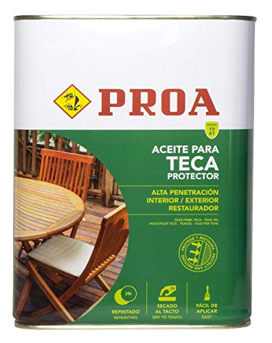 Aceite para Teca. PROA. Protección y nutrición para la madera. Renueva tus muebles de jardín. Transparente. 4 L.