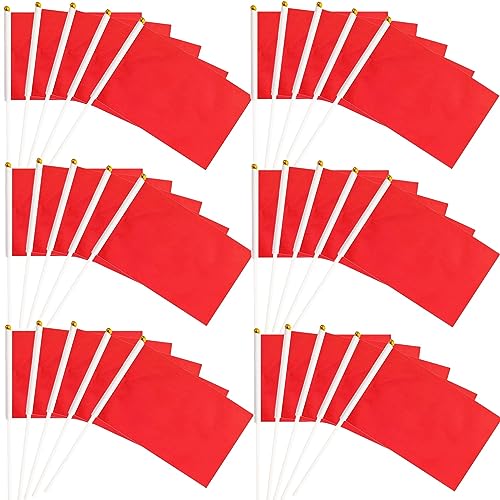 50 Piezas Mini Banderas Rojas en Palo Banderas Pequeñas de Manivela Rojo para el día Nacional Festivo, Fiestas, Desfiles, Juegos de fútbol, Eventos Deportivos, Decoración de Bares