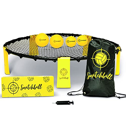 SmatchBall© Juego de Exterior para Niños y Adultos | Set Completo de Mini Voleibol | Juego al Aire Libre para Playa | Jardín | Parque | Kit con 2 Redes y 4 Pelotas | Fácil de Instalar