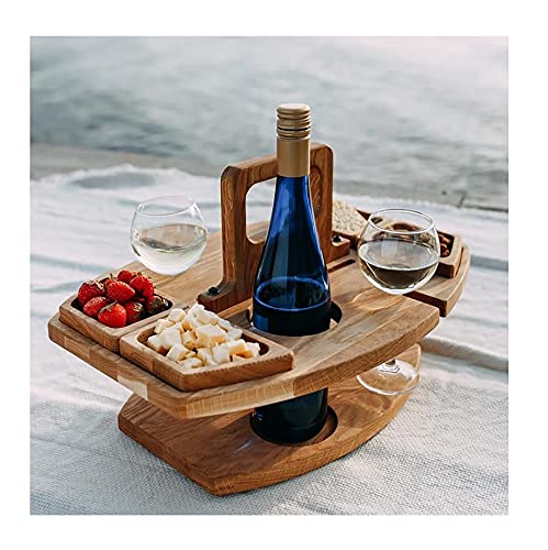 Binhe Mesa de picnic plegable de madera al aire libre – mesa de picnic desmontable portátil vino y champán, bandeja de aperitivos y queso, para acampar al aire libre, picnic, playa, cenas románticas
