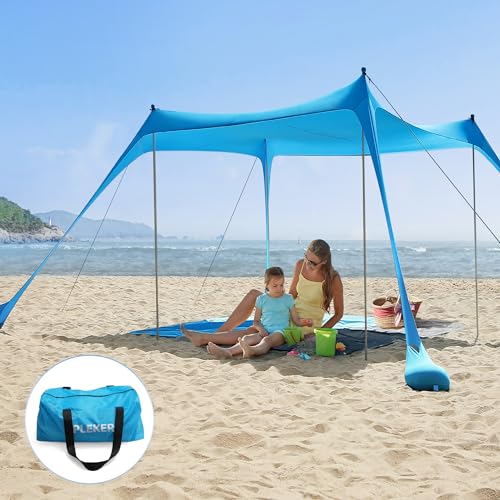 PLEKER Tienda de campaña de Playa con Ancla de Arena, toldo portátil Parasol - 3m x 3m para 6-8 Personas - Toldo de Playa Entretenimiento en el jardín o Picnic