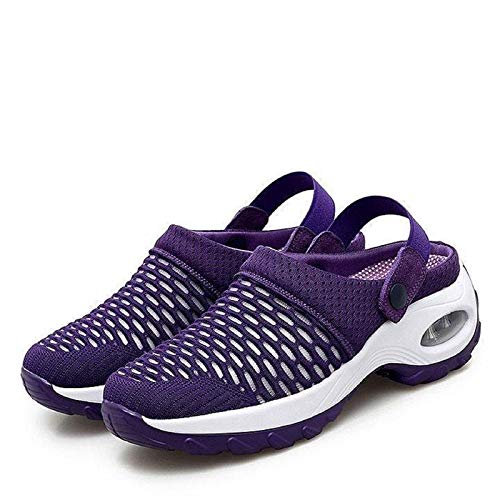 LKSDJ Zapatos de Deslizamiento con cojín de Aire Informales y Transpirables para Mujer, Sandalias ortopédicas para Caminar, Zapatos de jardín con cojín de Aire de Malla Purple 37