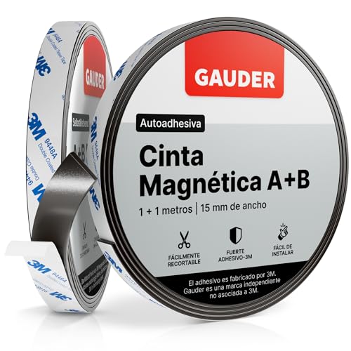 GAUDER Cinta Magnética Autoadhesiva A + B I Cinta Magnética para Mosquiteras y cortinas | Cinta Magnética Adhesiva (1 m + 1 m)