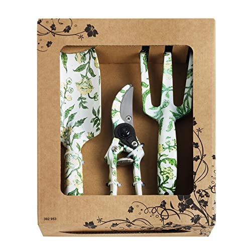 FLORA GUARD Juego de herramientas de jardín, 3 piezas, aluminio, cultivador, tijeras, set de regalo para herramientas de jardín (verde)