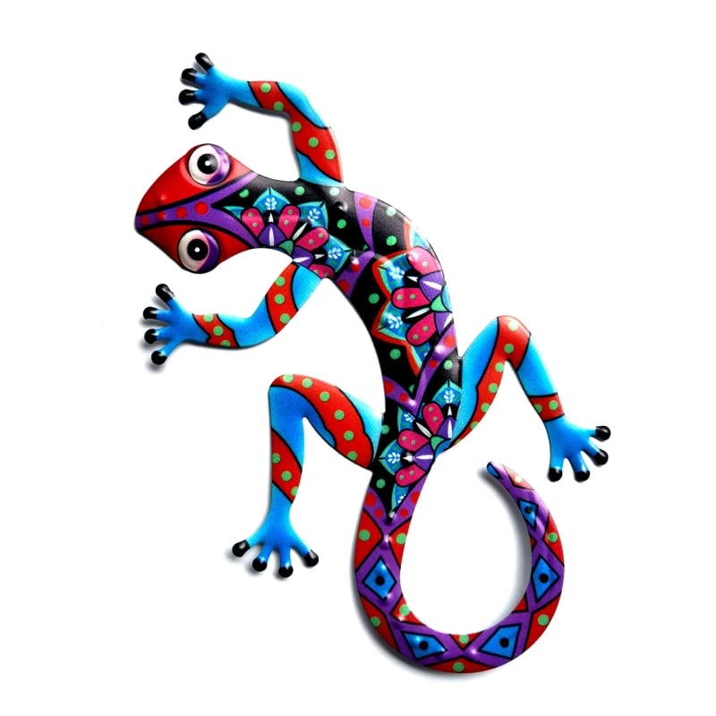 WUURAA Colorful-Gecko Decoración de pared Metal Jardín Esculturas Moderno Colgante de Pared para el Hogar Dormitorio Jardín Piscina 3D Metal Gecko Decoración de Pared Colorida Escultura de Hierro