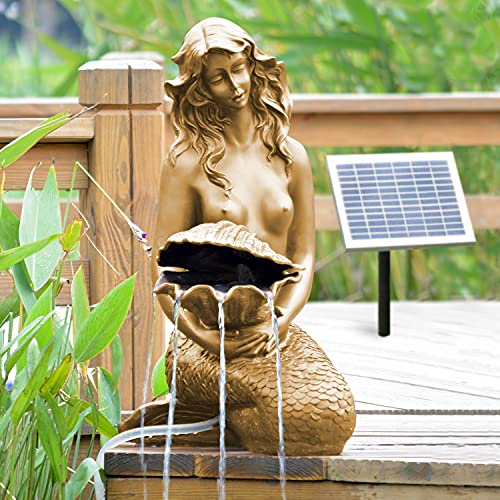 Fuente Solar Exterior - Fuente Decorativa Sirena - Fuente DE Agua Solar - Fuente Solar para Jardin - Fuente EN Cascada - Fuente DE Agua Decorativa