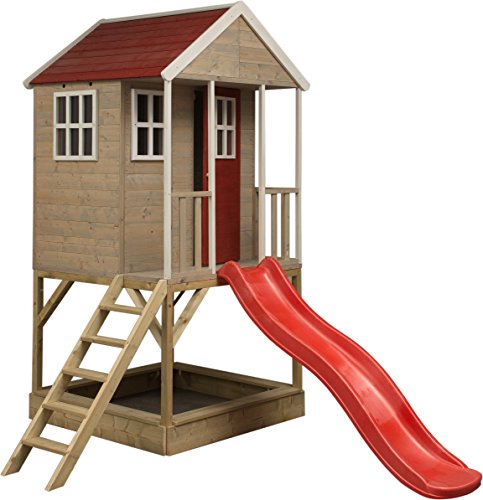 Wendi Toys | Casita infantil de madera para exterior | Casa de jardín de tipo abierto | casa de aventura nórdica en plataforma