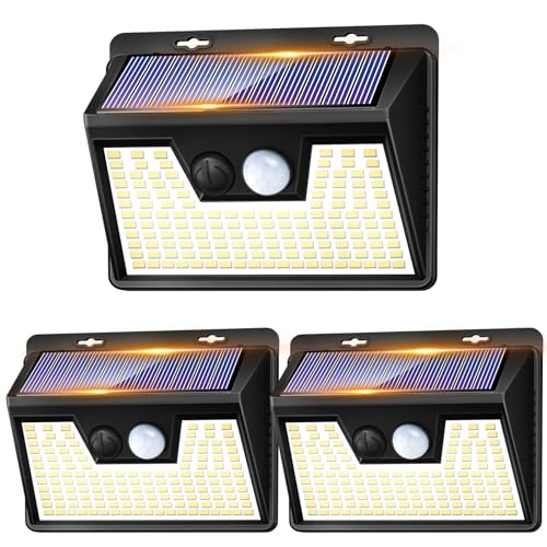 kolpop Luz Solar Exterior Potente,[3 Paquete/3 Modos] focos 140 LED, Luz con sensor de movimiento Impermeable IP65 foco para terraza garaje patio